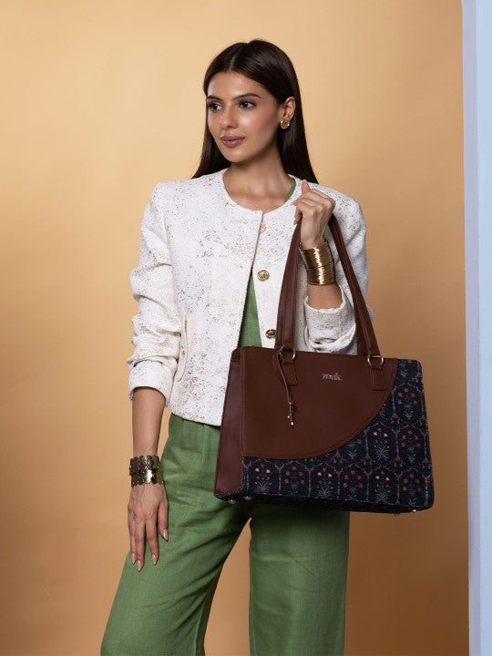 Floral Printed Structured Handheld Tote Bag