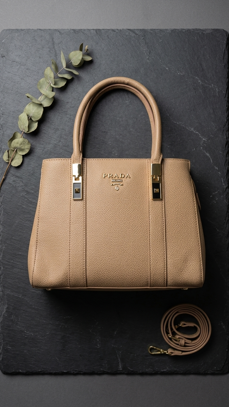 Prada Beige Double Saffiano Satchel Bag - 8162