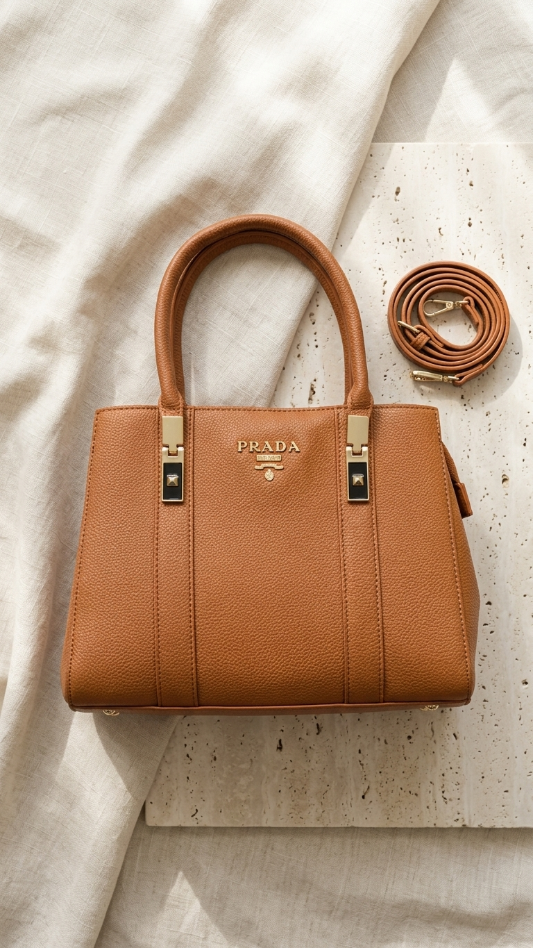 Prada Beige Double Saffiano Satchel Bag - 8162