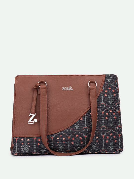 Floral Printed Structured Handheld Tote Bag